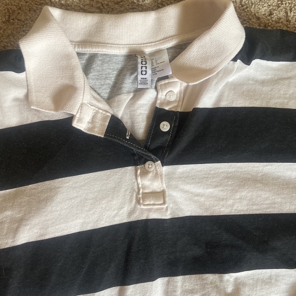 H&M COLLARED STRIPED LONG SLEEVE CROP TOP SIZE L - Picture 4 of 4